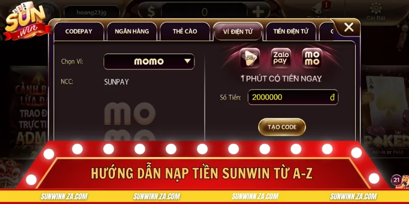 Hướng dẫn nạp tiền SUNWIN từ A-Z